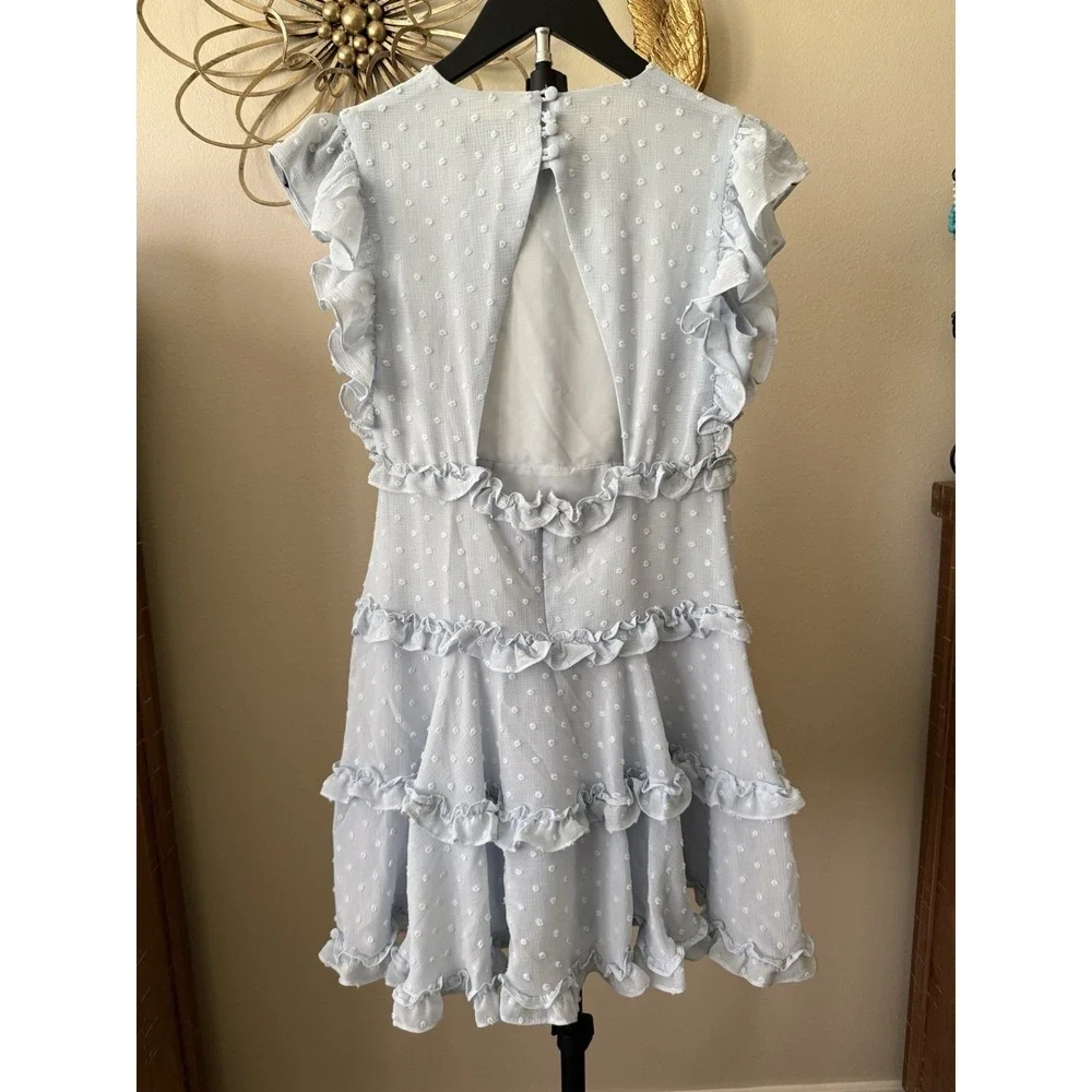 Bardot Junior Blue Swiss Dot Tiered Ruffle Dress Girls Size 14 Wedding Party